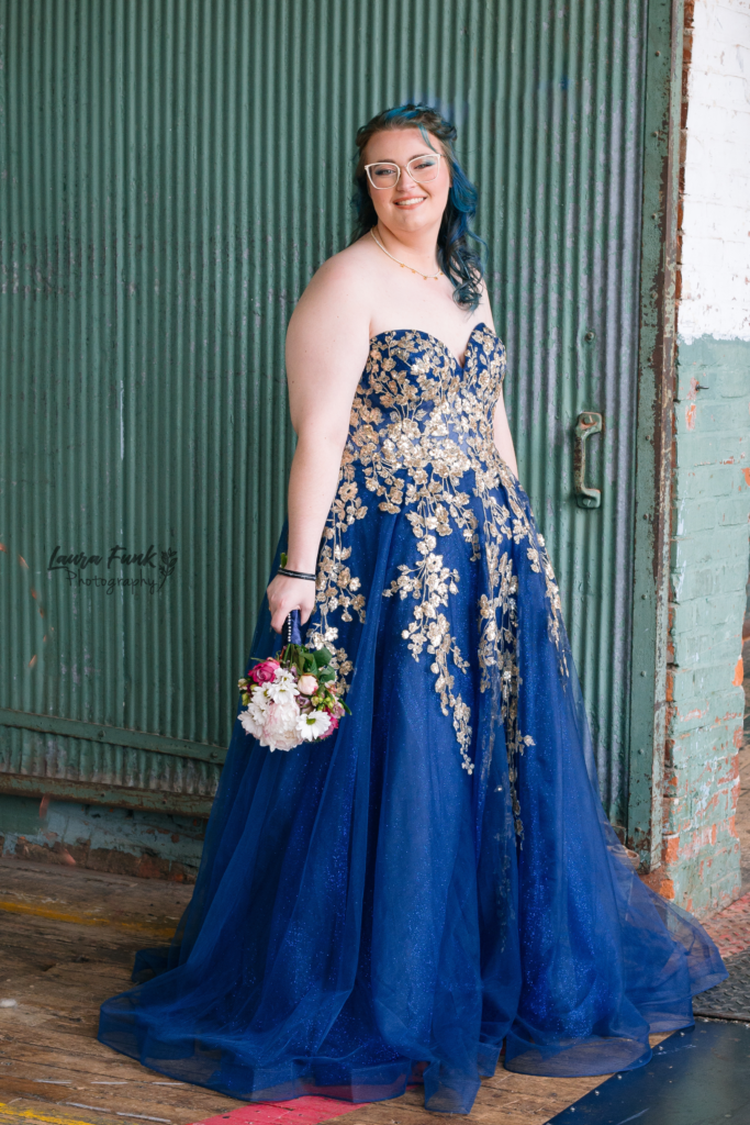 senior prom in a blue dress