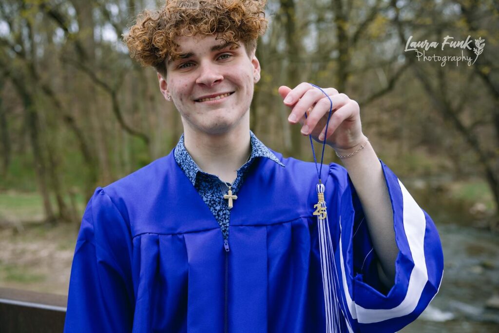 senior portrait class of 2025 in a blue gown