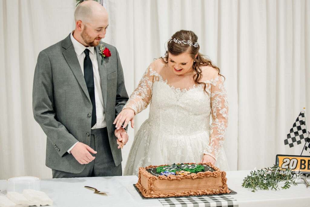 cake cutting at a wedding ceremony